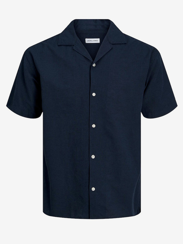 Jack & Jones Temno modra moška lanena srajca Jack & Jones