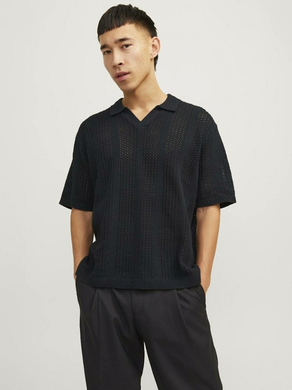 Jack & Jones Črna moška polo majica Jack & Jones Taormina