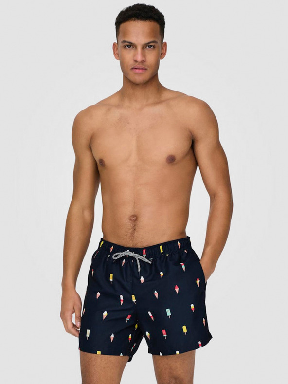 ONLY & SONS Temno modre moške vzorčaste kopalke ONLY & SONS Ted