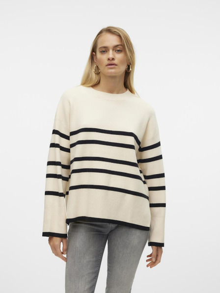 Vero Moda Črno-kremast ženski črtast pulover Vero Moda Saba